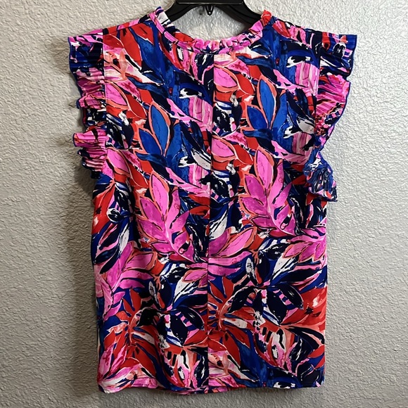 Chenault size 1X blouse pink red blue sleeveless - Picture 2 of 6